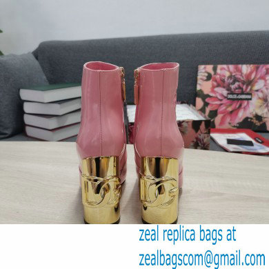 Dolce  &  Gabbana Heel 10.5cm Leather Ankle Boots Patent Pink with DG Karol Heel 2021